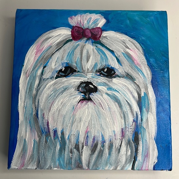 Hand Crafted Other - Maltese colorful acrylic hand painting on gallery wrapped canvas. 6”x6”